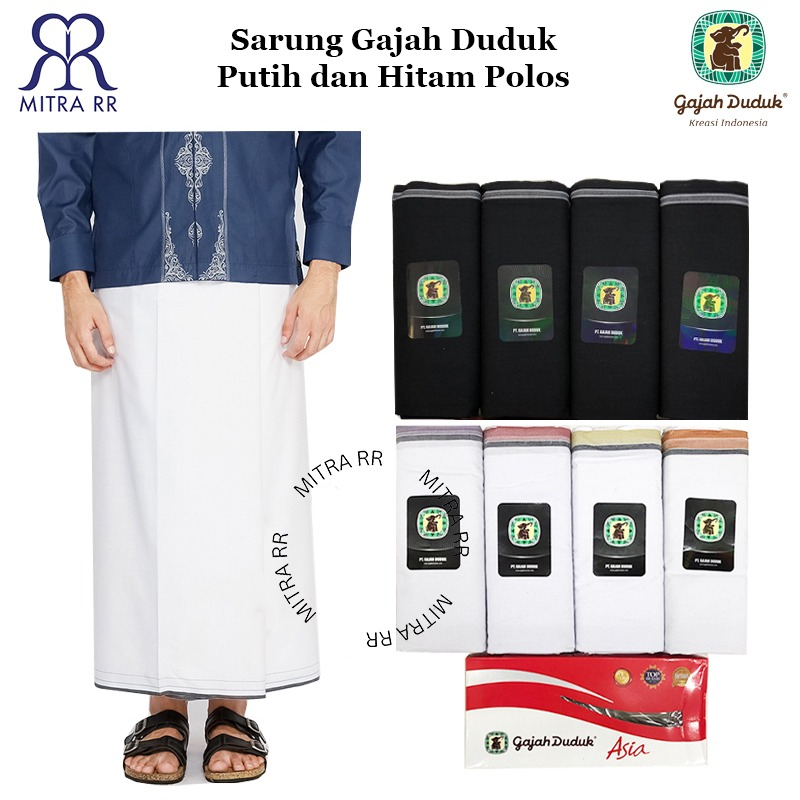 Sarung  Gajah Duduk Asia Putih Hitam Polos Non Tumpal | Sarung Tenun Dewasa Warna Polos Ecer Grosir