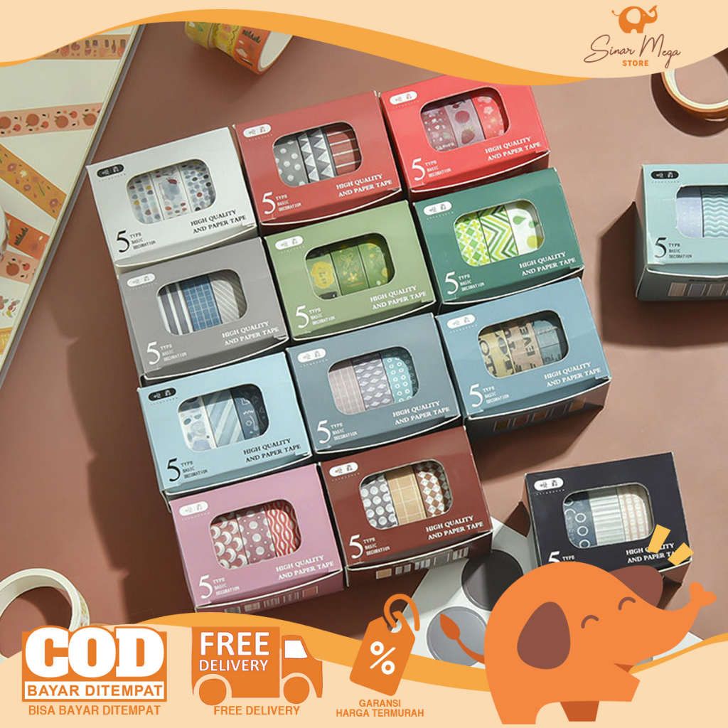 

Masking Tape Set 5pc Fresh Pattern / Isolasi Kertas Motif Dekorasi Lucu