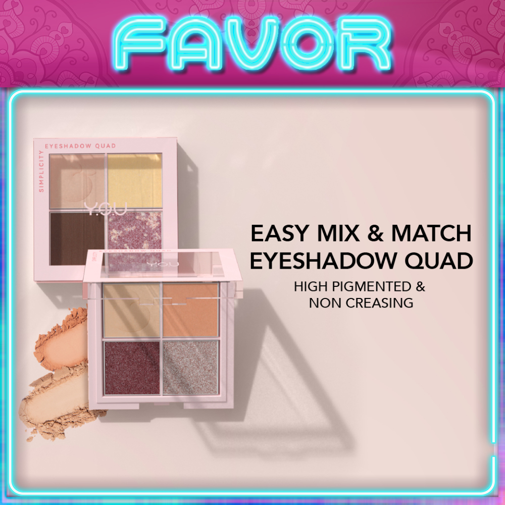 Y.O.U Simplicity Eyeshadow Quad | Makeup Palette 4 Warna | Pigmented Glitter | Kosmetik Mata | YOU