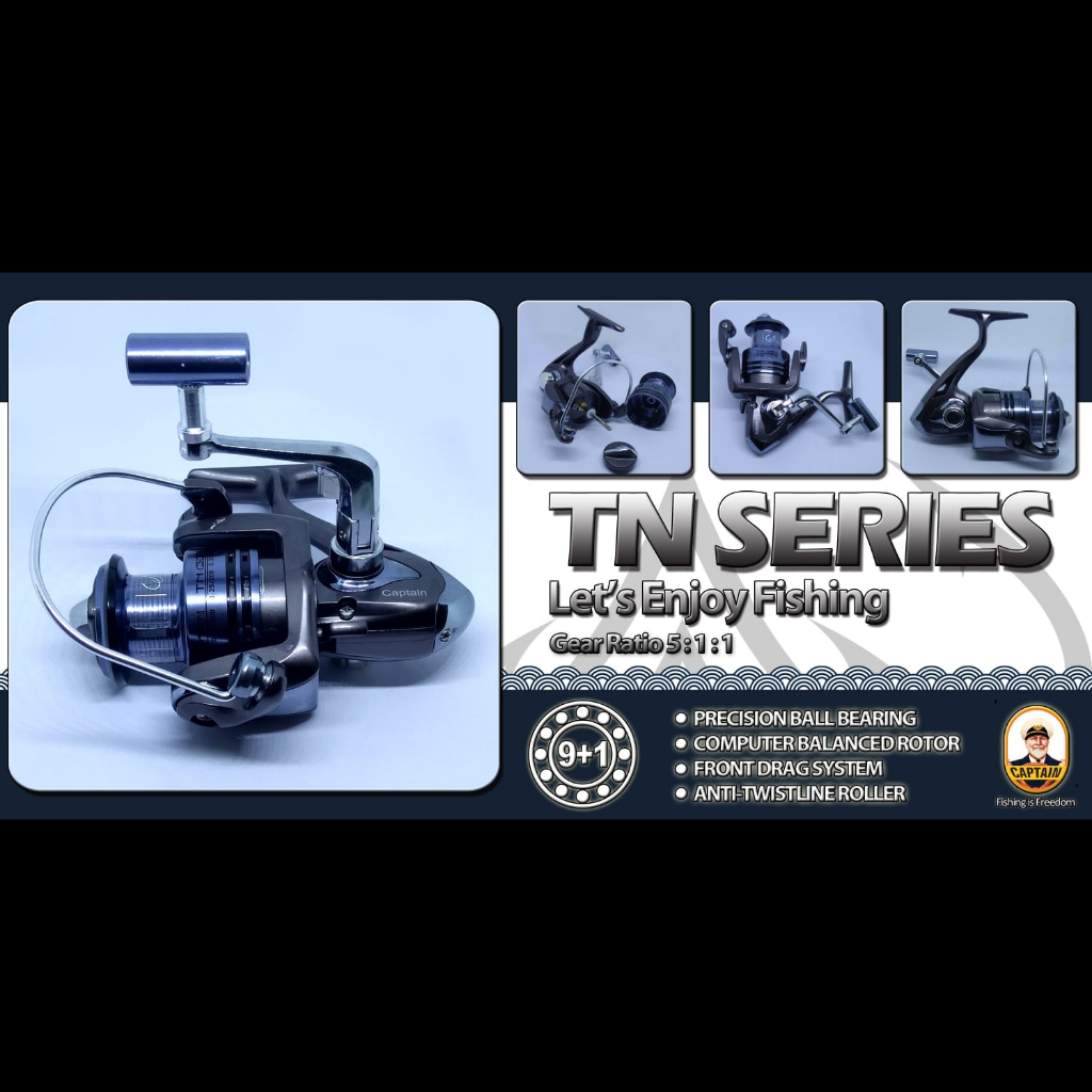 Reel Pancing Captain TN 100, 200, 300, 500, WaterProof Reel, 9 + 1 BALLBEARINGS, RATIO : 5 : 1 : 1