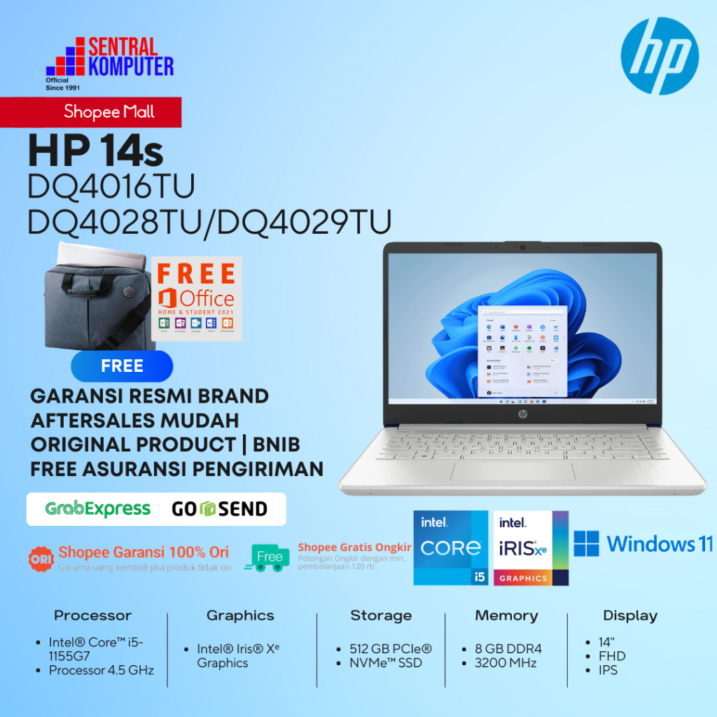 HP 14s DQ4016TU - Core I5 1155G7 16GB 512G SSD IrisXe 14" FHD IPS Blit
