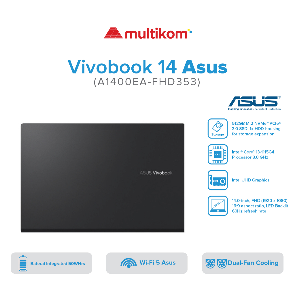 Asus Vivobook 14 A1400EA-FHD353 i3-1115G4 4GB 512SSD FHD W11 OHS black