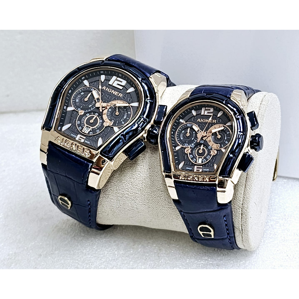 JAM TANGAN COUPLE PRIA/WANITA AIGNER PALERMO ORIGINAL SEPASANG CHRONO AKTIF DIAMTER 5cm/4cm TALI KUL