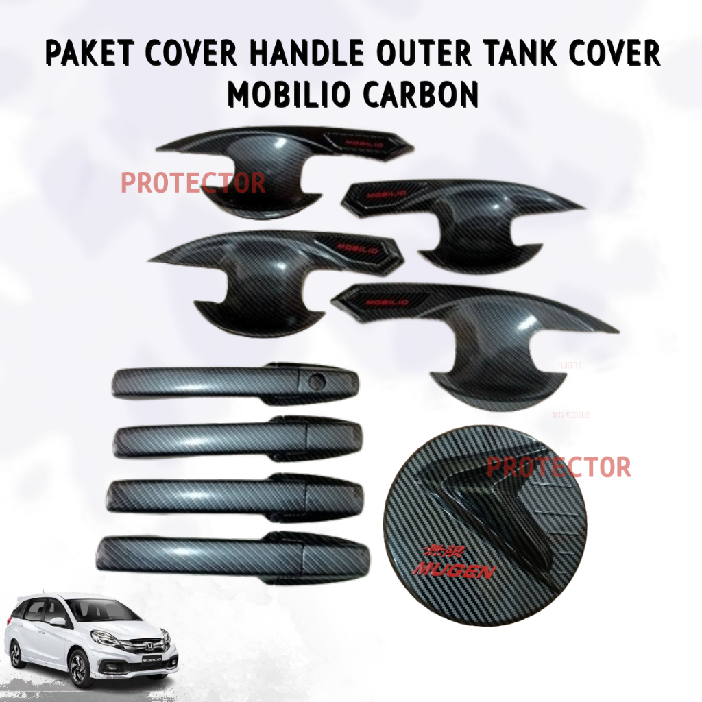 Paket Cover Handle Outer Tank Cover Mobilio Hitam Carbon Aksesoris Tangki Mobil Pegangan Pintu 2014 2015 2016 2017 2018 2019 2020 2021 2023