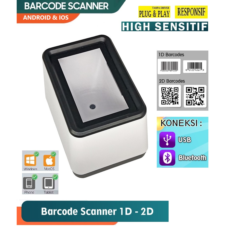 Bluetooth Barcode Scanner 1D 2D QR Code CMOS - USB BLUETOOTH