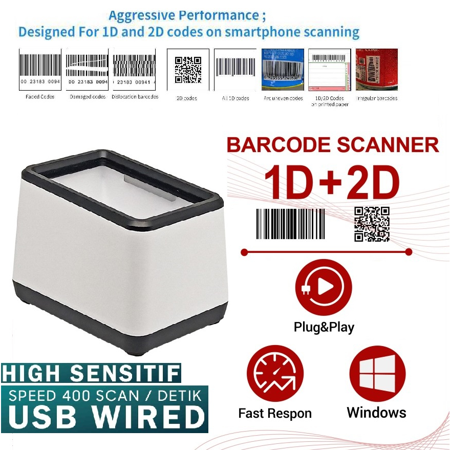 Barcode Scanner CMOS 1D 2D QR Code Dekstop - USB