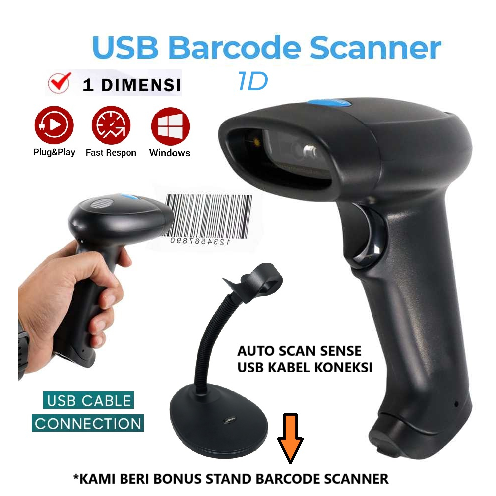 BARCODE SCANNER GUN 1D USB + STAND [5000G] AUTO SCAN EP2108A EP5000G