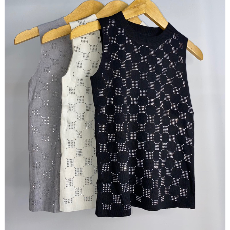 Tanktop Rajut Knit Motif Bling-Bling Kotak