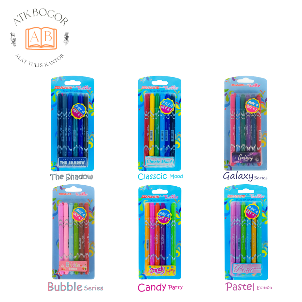 

Spidol Warna Warni 2 Sisi - Bubble / Candy Party / Classic Mood / Galaxy Seris / Pastel Edition / The Shadow Standard Twillo Dual Tip Marker