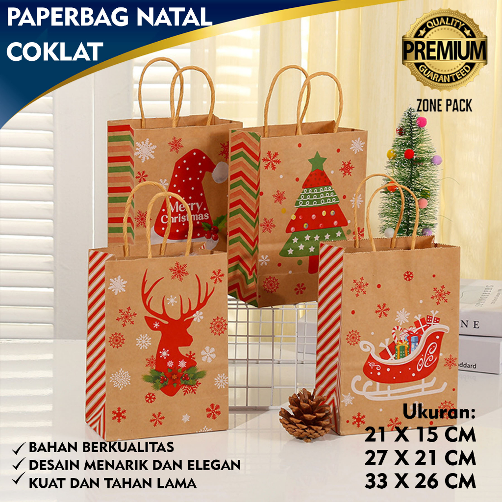 

Paper Bag Natal Coklat | Tas Paper Bag Hampers Christmas Hadiah Natal | Paper bag Tas Perayaan Merry Christmas