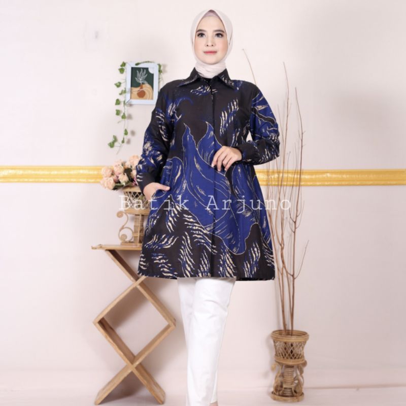 Batik wanita terbaru Tunik kancing depan Modern