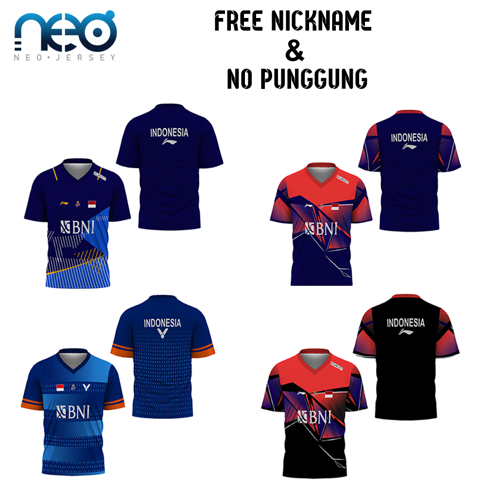 [NeoJersey] Kaos Pria Badminton Terbaru 2023 Kerah V | Baju Jersey Badminton Lengan Pendek