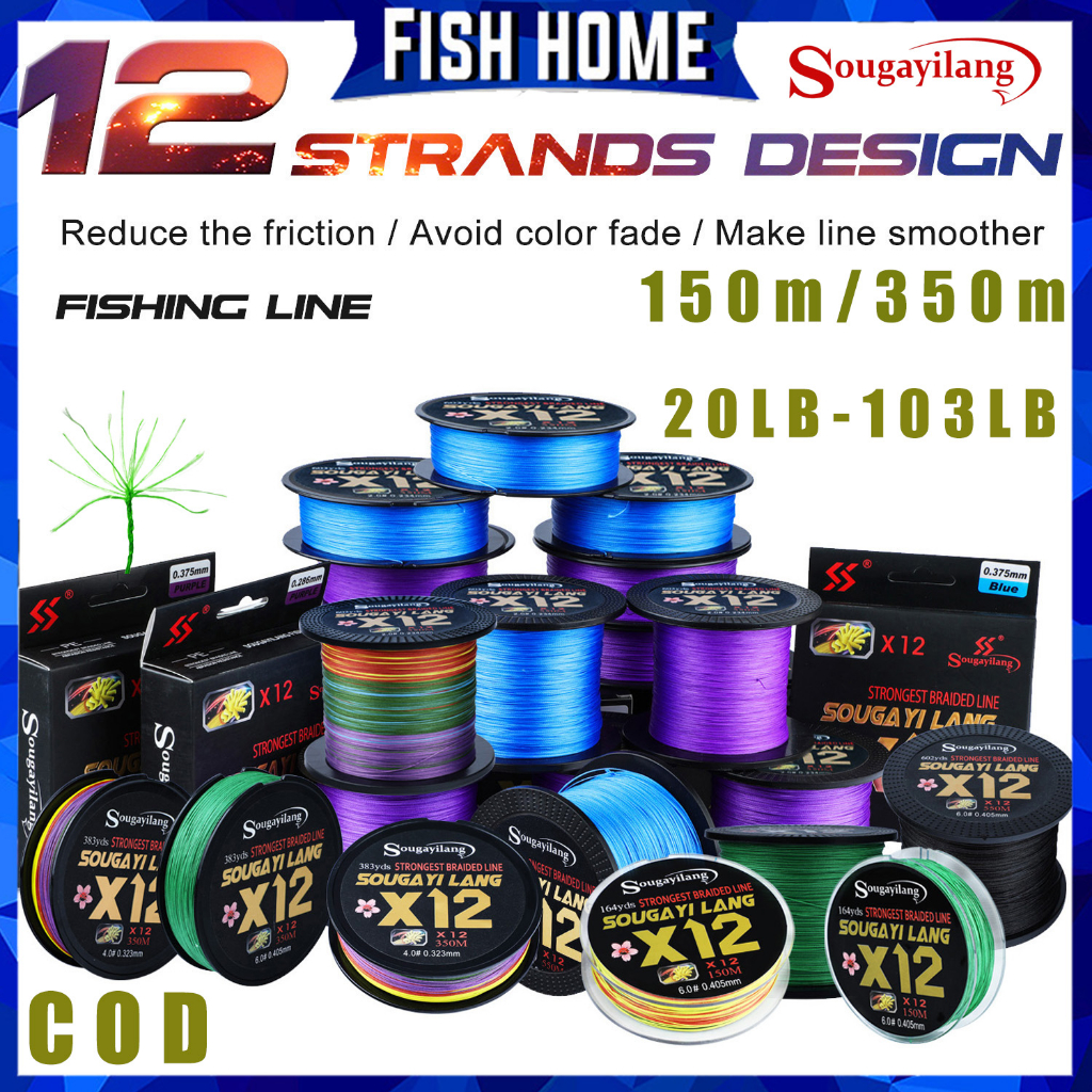 Sougayilang X12 PE 150-550M Senar Pancing PE 9-47kg Pancing super anyaman, tahan gores dan tali panc