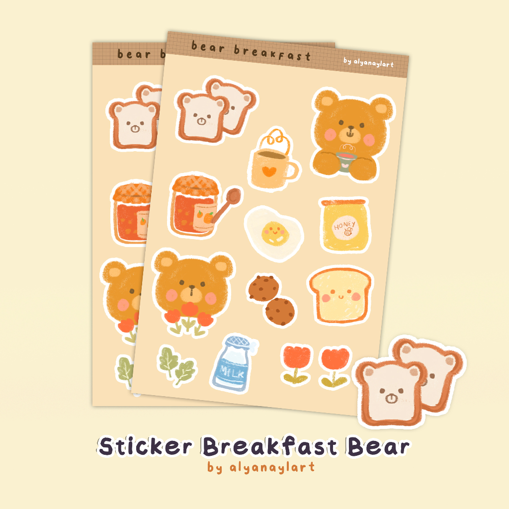 

Sticker Lucu Korean Bear Breakfast by alyanaylart