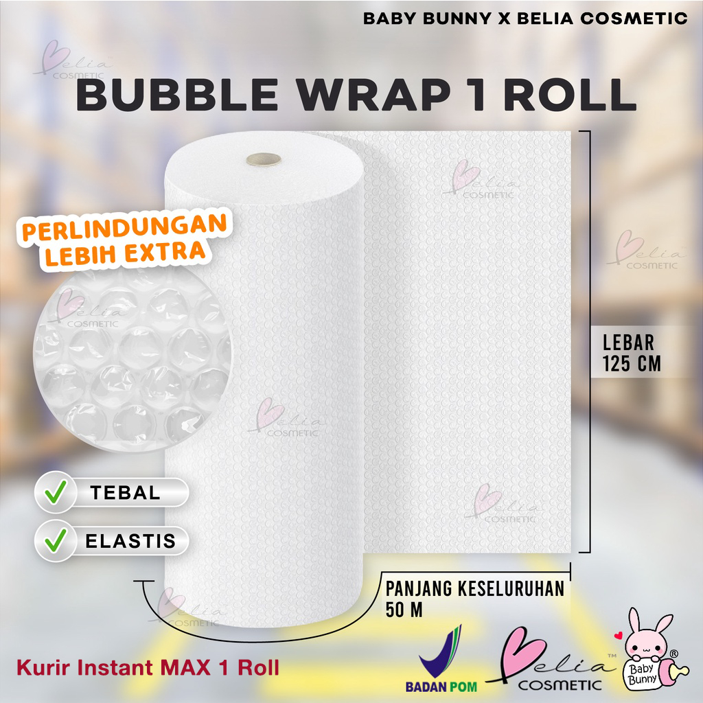 

❤ BELIA ❤ BUBBLE WRAP 1 ROLL Premium 125cm X 50m | Rol Bubble Wrap Gulung Bening Packing Tebal | Elastis