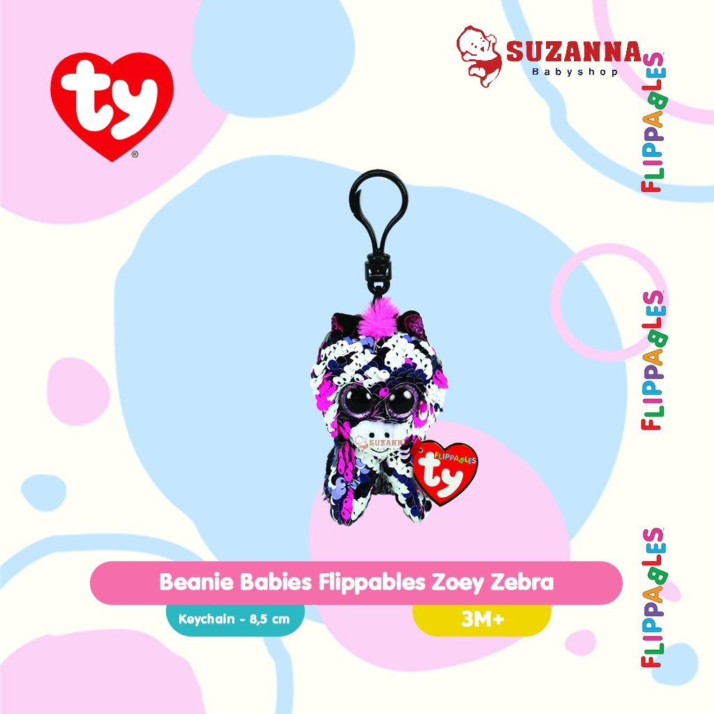Ty Beanie Boos Flip Zoey Zebra Keychain || Gantungan Kunci
