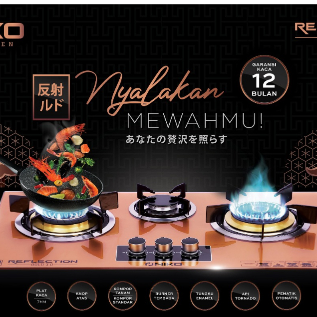 NIKO REFLECTION GOLD 3.0 / KOMPOR 3 TUNGKU / PEMATIK OTOMATIS