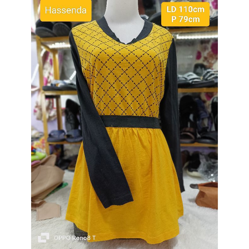HASSENDA Tunik atasan kaos wanita Baju pakaian lengan panjang abu grey tshirt original branded brand