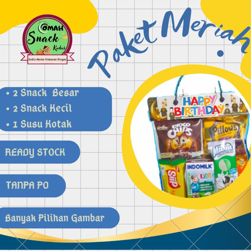 

Paket Snack Ulang Tahun Anak | Paket Meriah | Bingkisan Snack Ulang Tahun Anak