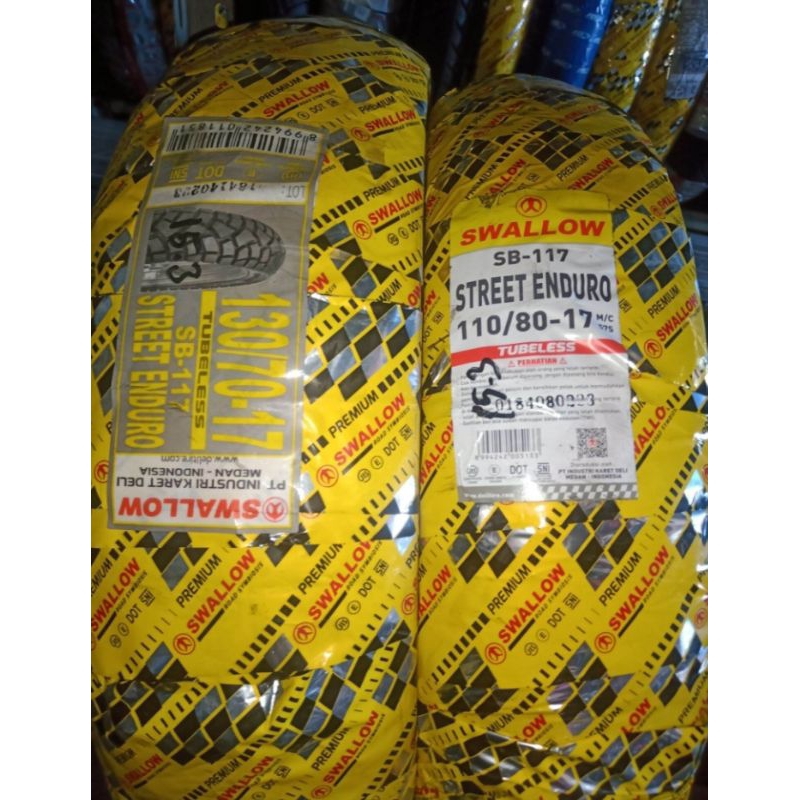 PAKET BAN LUAR MOTOR MERK SWALLOW UKURAN 110/80-17 & 130/70-17 SB 117 ATAU STREET ENDURO TUBELESS RI