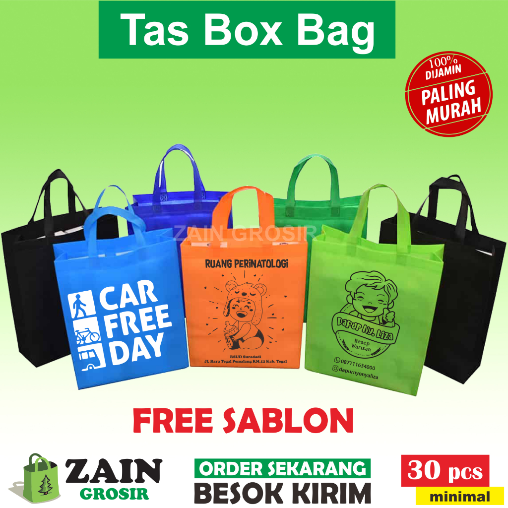 

1 HARI BERES Sablon Custom 20x26x10 25x35x10 30x40x10 cm Tas tali box bag spunbond kain nonwoven furing press kantong bag goodiebag souvenir