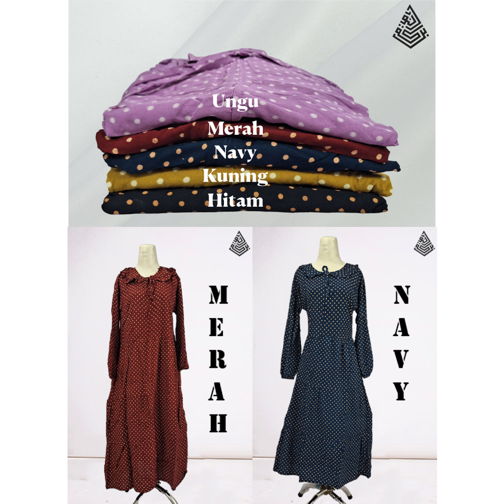 (GROSIR) Gamis Polkadot Katun Rayon Tebal Motif Polkadot Dress Adem Murah Berkualitas Wanita Muslima