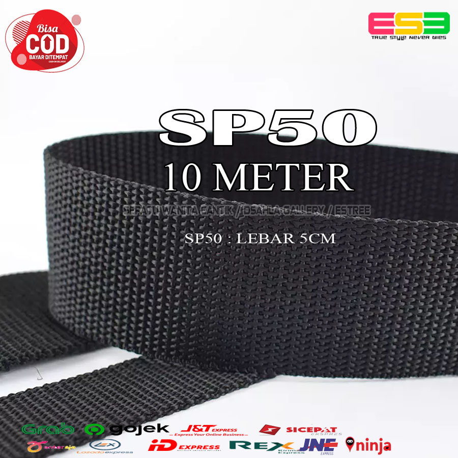 10 meter Tali Webing Webbing Tali Tas Nylon Lebar 5cm, Hammock Panjat Tebing Pita Bisban Hitam