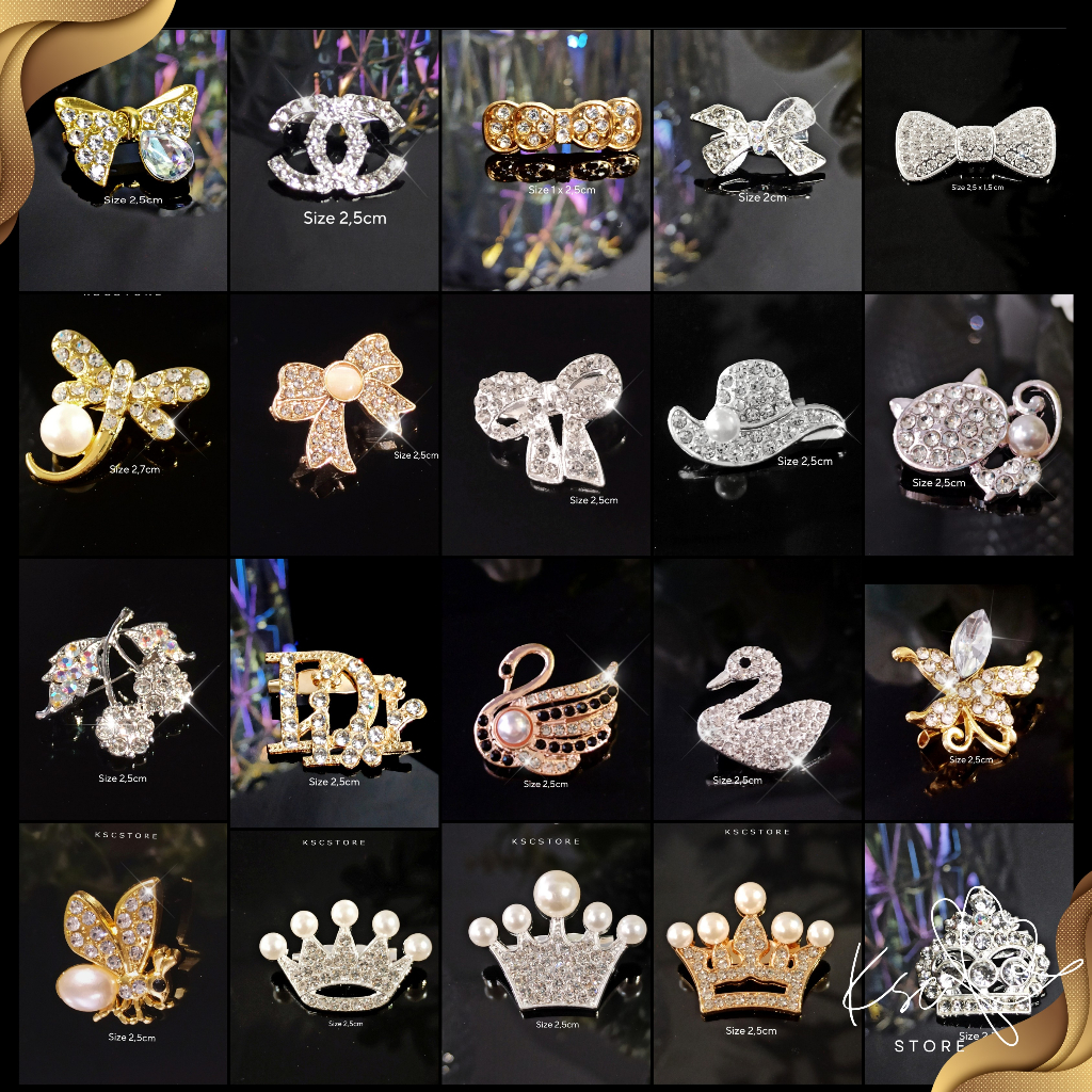 AKSESORIS BROS DAGU KOREA KEKINIAN / BROS KECIL KRISTAL PITA MAHKOTA MUTIARA  / BROS HIJAB BRANDED /