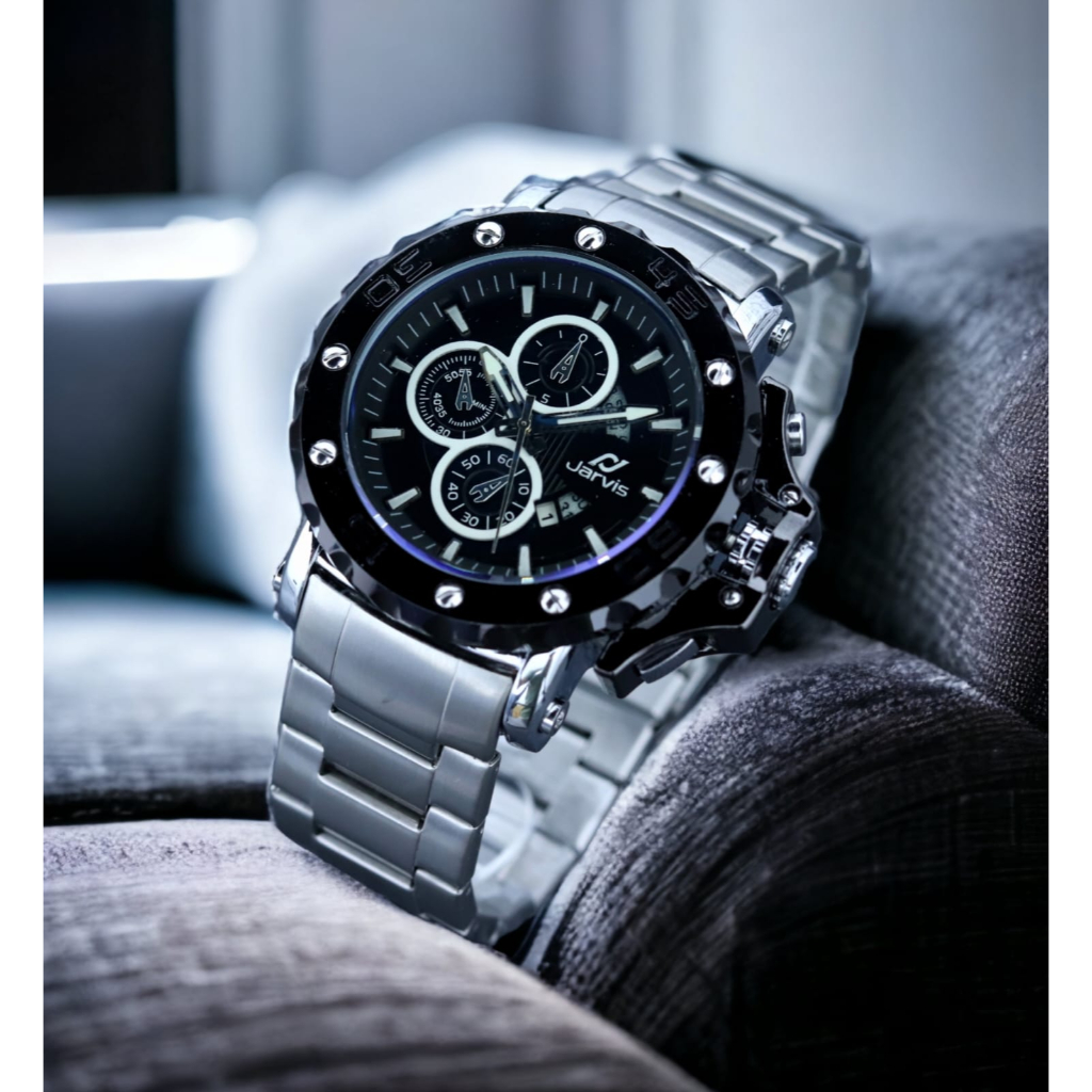 Jam Tangan Original Analog Pria Jarvis JR-9433 Strap Rantai Tanggal Aktif WaterProof