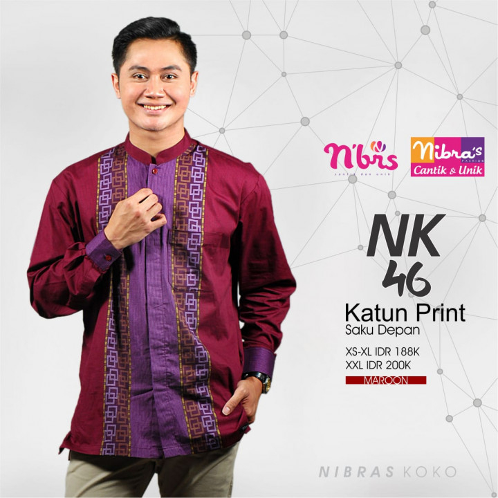 Nibras-NK 046 Maroon-Biru Elektrik-Hijau Katun Print Koko Dewasa Remaja Lengan Panjang Lengan Manset