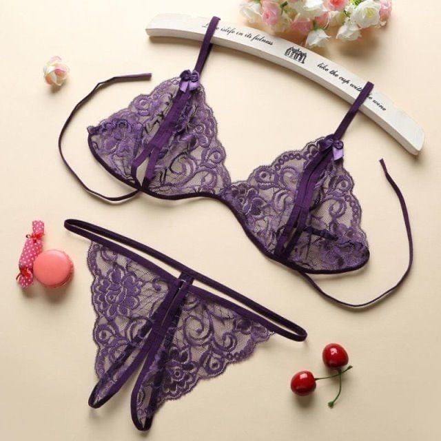 Smile Pakaian Dalam Wanita Korea Fashion Set Bra Lingerie G-String Bahan Lace Women Bra 3009-PURPLE