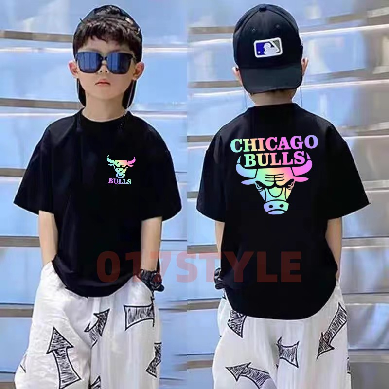 Baju Kaos Anak Reflektive Rainbow Nyala - Kaos Anak Nyala - Tshirt Anak Lengan Pendek Chicago bulls