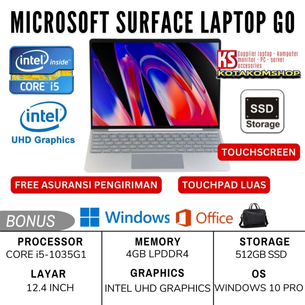 Laptop Touchscreen Microsoft Surface Laptop Go Core I5-1035g1 Ram 4gb Ssd 512gb 12.4" Windows 10 Pro original