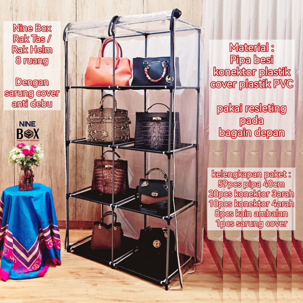 NINE BOX LEMARI PENYIMPANAN TAS / LEMARI TAS ANTI DEBU / LEMARI TAS TRANSPARANT / LEMARI PAJANG