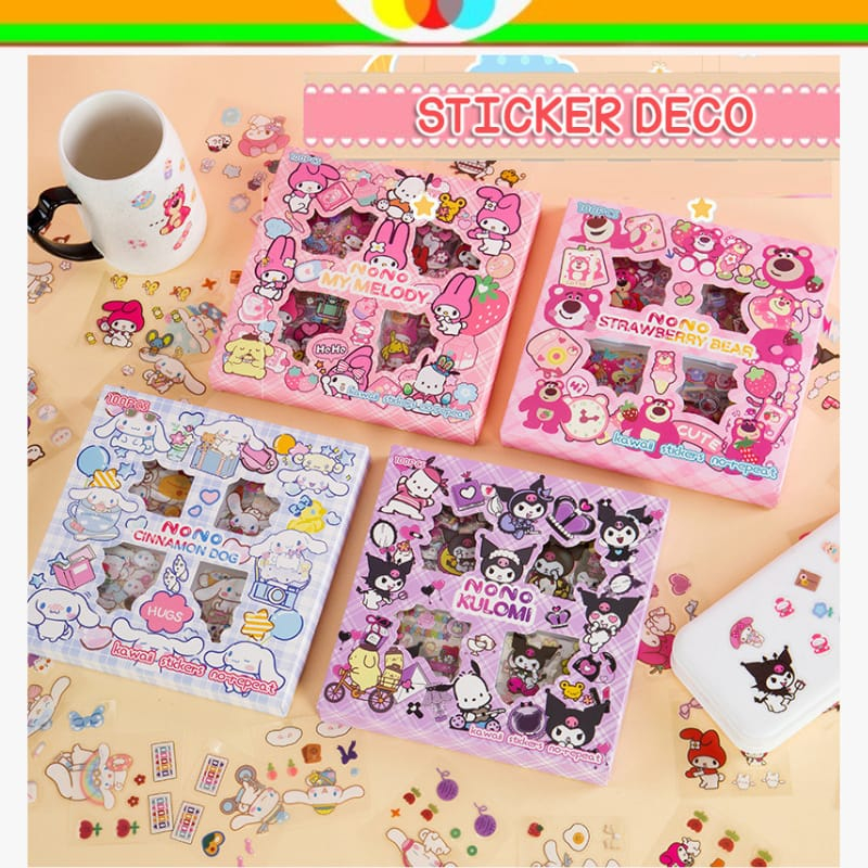 

STIKER ISI 100 PET MOTIF KARTUN KUROMI CINNAMOROLL MY MELODY POMPOMPURIN LOTSO UNTUK SCRAPBOOK DIY JOURNALING @sakim_yo