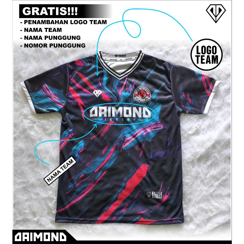 DAIMOND JERSEY CUSTOM FUTSAL/BOLA PRINTING Gratis tambah nama nomor logo sponsor/ Pembuatan super ce