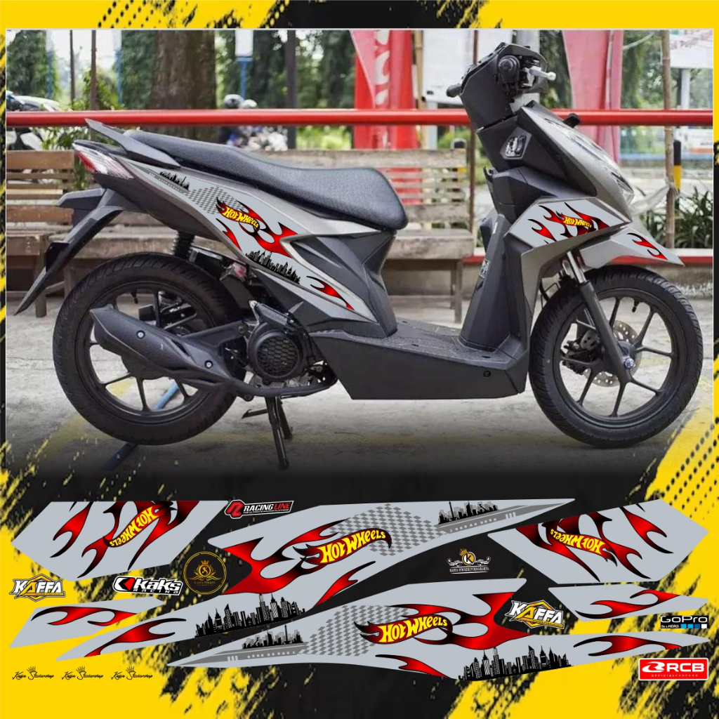 Sticker Variasi Beat Deluxe Beat Street New Baru Striping List Api Polet Motif Api List Silver