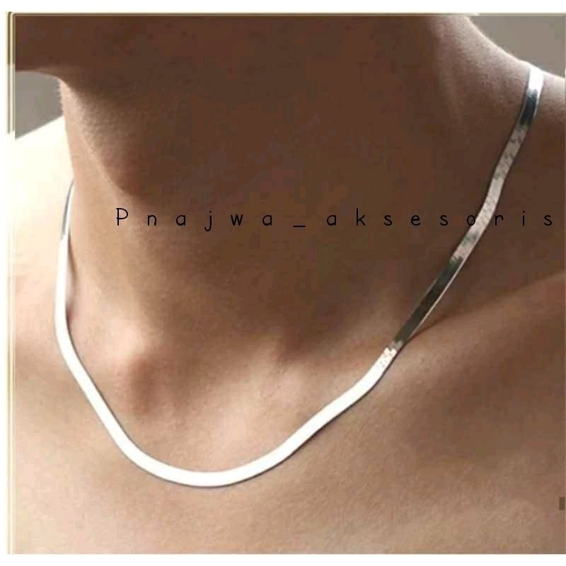 KALUNG TITANIUM MODEL PIPIH SILVER ANTI KARAT PRIA DAN WANITA