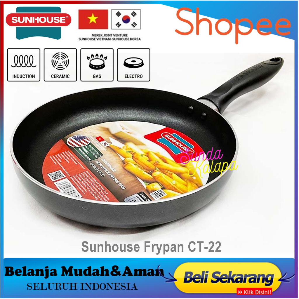 Frypan Sunhouse CT-22 Plain Frypan Anti Lengket Hitam 22 cm 1 Pcs || Dapur || Peralatan Masak Wajan 