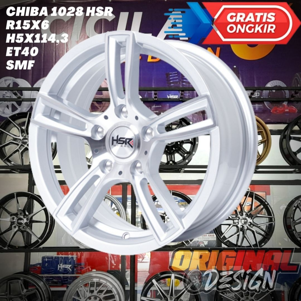 Velg Mobil Ring 15 HSR CHIBA R15 Lebar 6,5 Lobang 5 ET40 Silver Polish