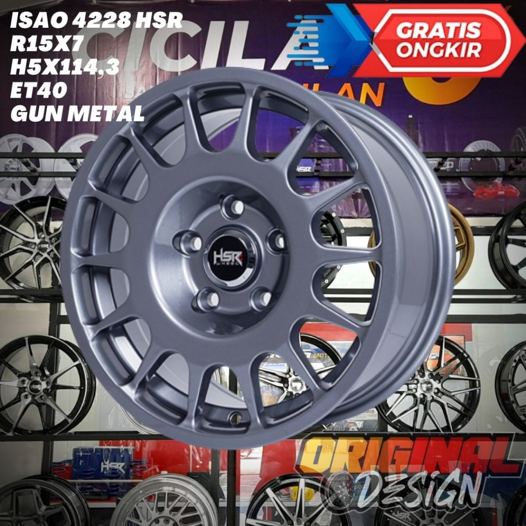 Velg Mobil Ring 15 MODEL RALLY HSR ISAO R15 Lebar 7 Lobang 5 ET40 GREY