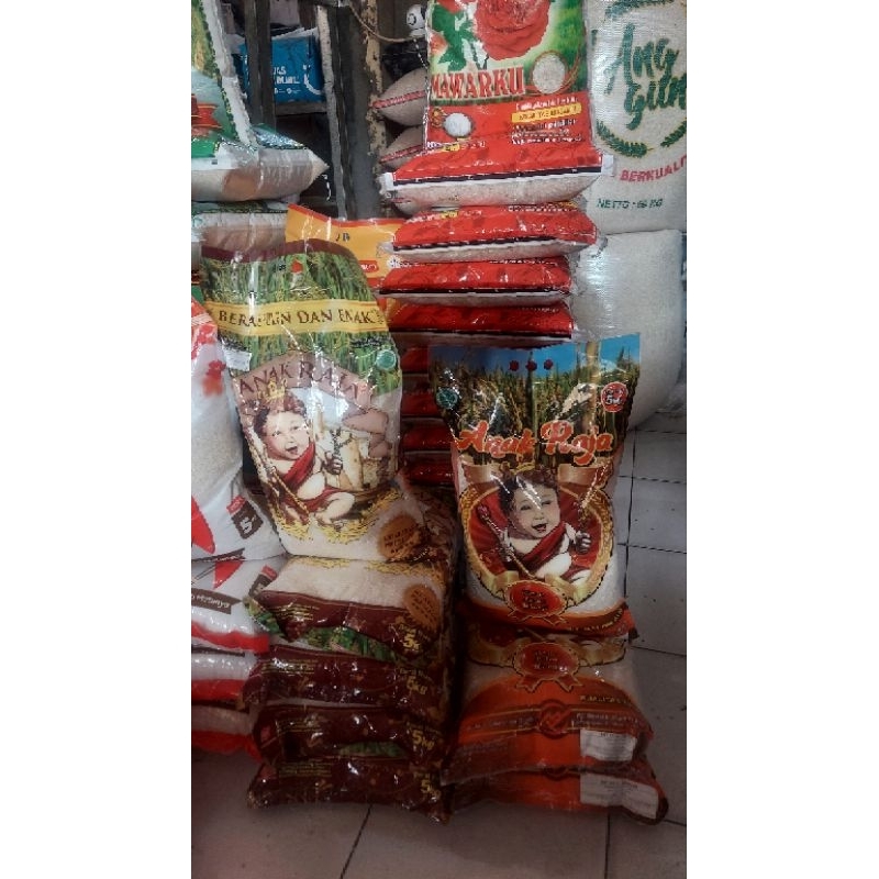 Beras 5 Kg : Anak Raja, Ayana, SIIP, Cap Sakura, Cap Mawar, Cap Tiga Jambu, Cap Lele, Cap Bunga, GEN