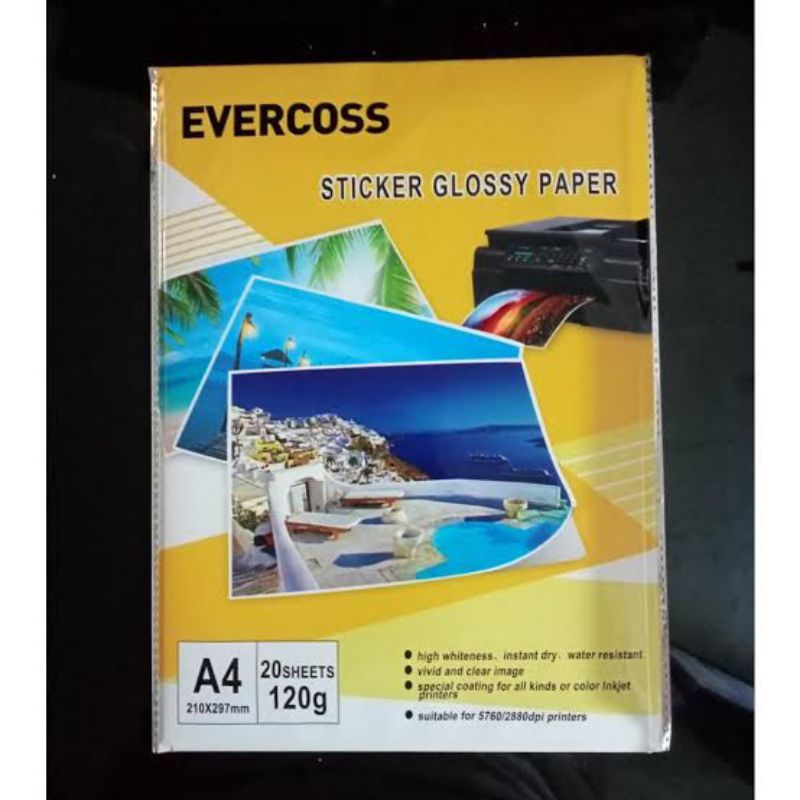

EVERCOSS 120 STICKER GLOSSY PAPER A4 / KERTAS FOTO MURAH / KERTAS FOTO GLOSSY