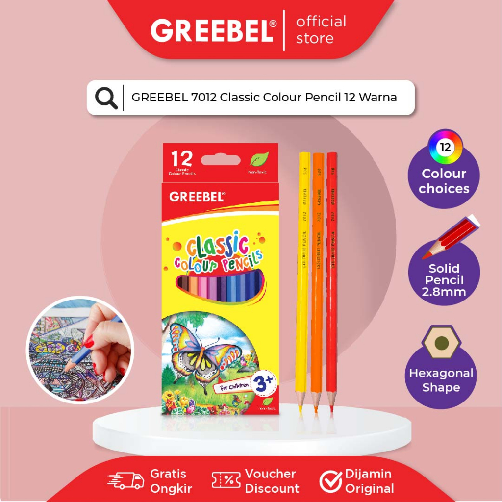 

Pensil Warna Greebel Classic 12 Warna Panjang 7012 / Pencil Color / Coloring Pen