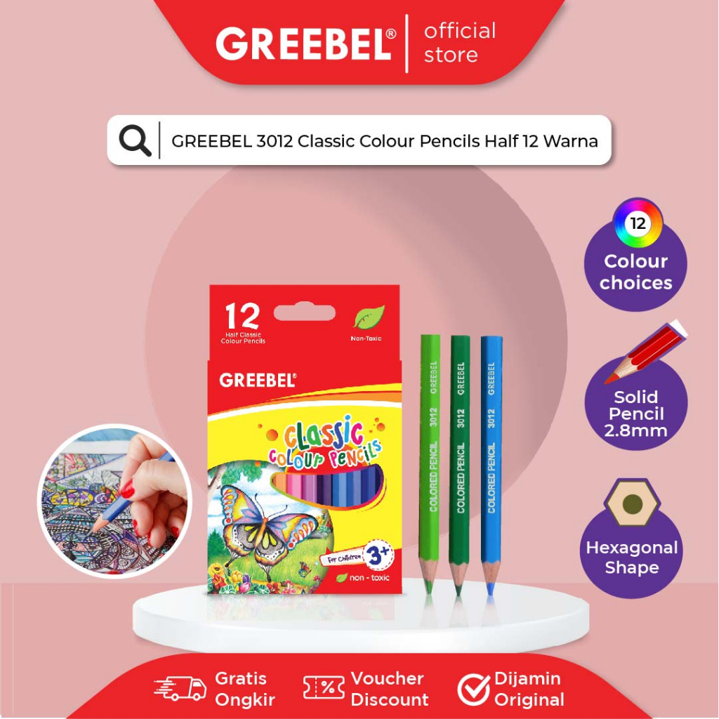 

Pensil Warna Greebel Classic 12 Warna Pendek 3012 / Pencil Color / Coloring Pen