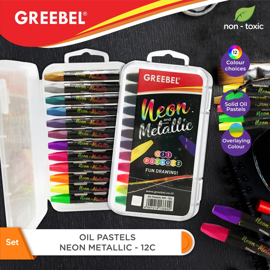 

Crayon Greebel Oil Pastel 12 Warna Neon Metalic / Krayon / Alat Mewarnai / Pewarna