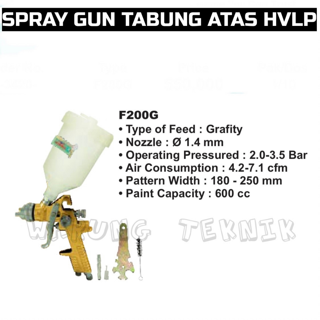 SPRAY GUN HVLP F200G TABUNG ATAS NOZZLE 1.4 MM WIPRO