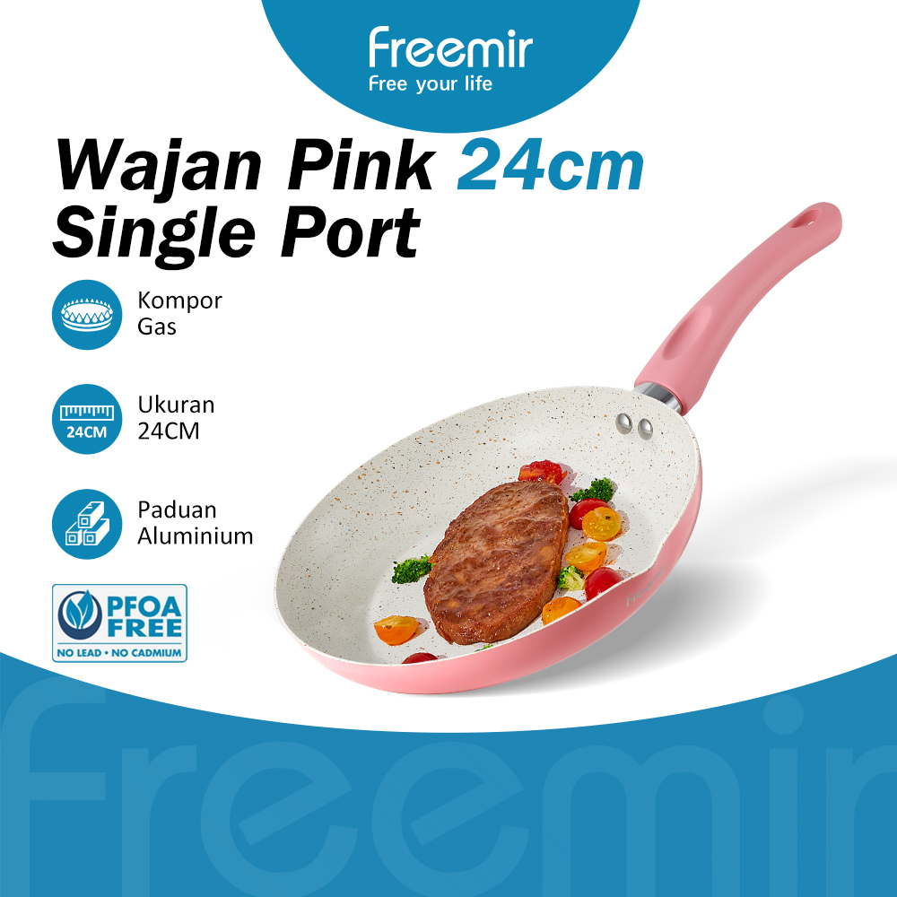 freemir Sakura Series Wajan Pink 24 Cm Moncong Tunggal Serbaguna Menggoreng Menumis Merebus Memanggang Anti Lengket