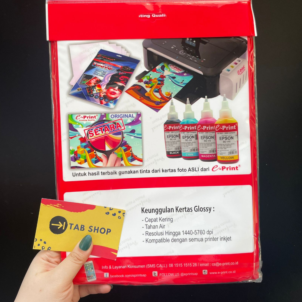 

bib TAB SHOP - EPRINT GLOSSY PHOTO PAPER WITH BACK PRINT 210 GSM 20 LEMBAR A4 - E-PRINT KERTAS FOTO