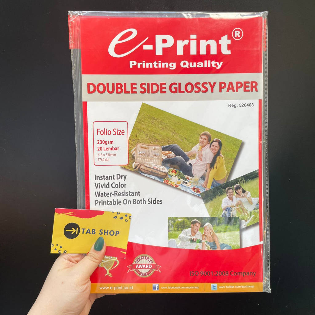 

TAB SHOP - EPRINT KERTAS FOTO GLOSSY 2 SISI FOLIO 230 GSM - E-PRINT DOUBLE SIDE GLOSSY PAPER 230 GSM F4 20 LEMBAR